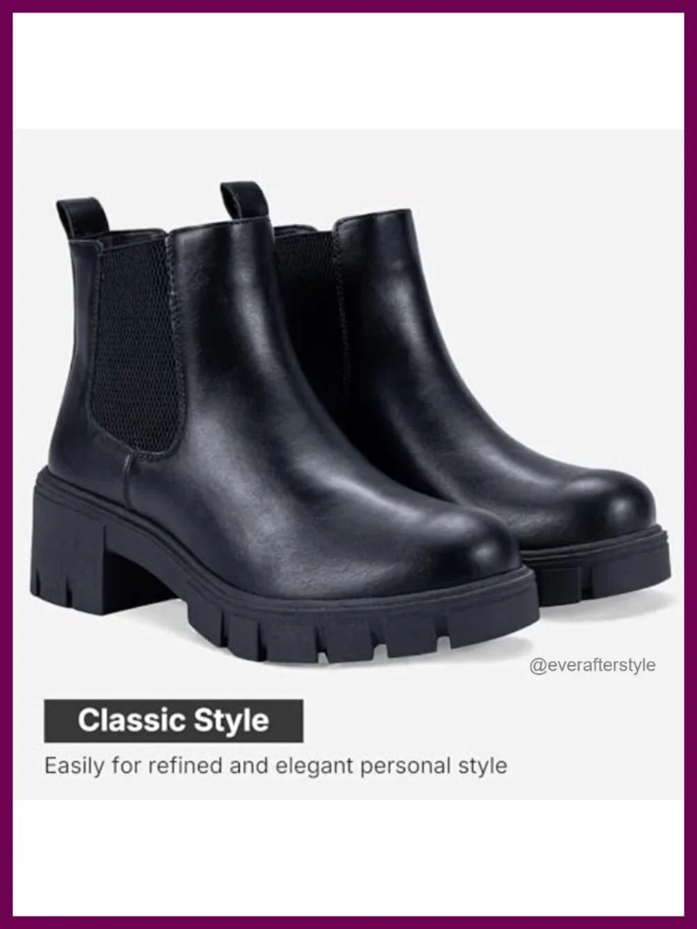 Faux Leather Chelsea Ankle Boots Platform Lug Sole Slip On Booties